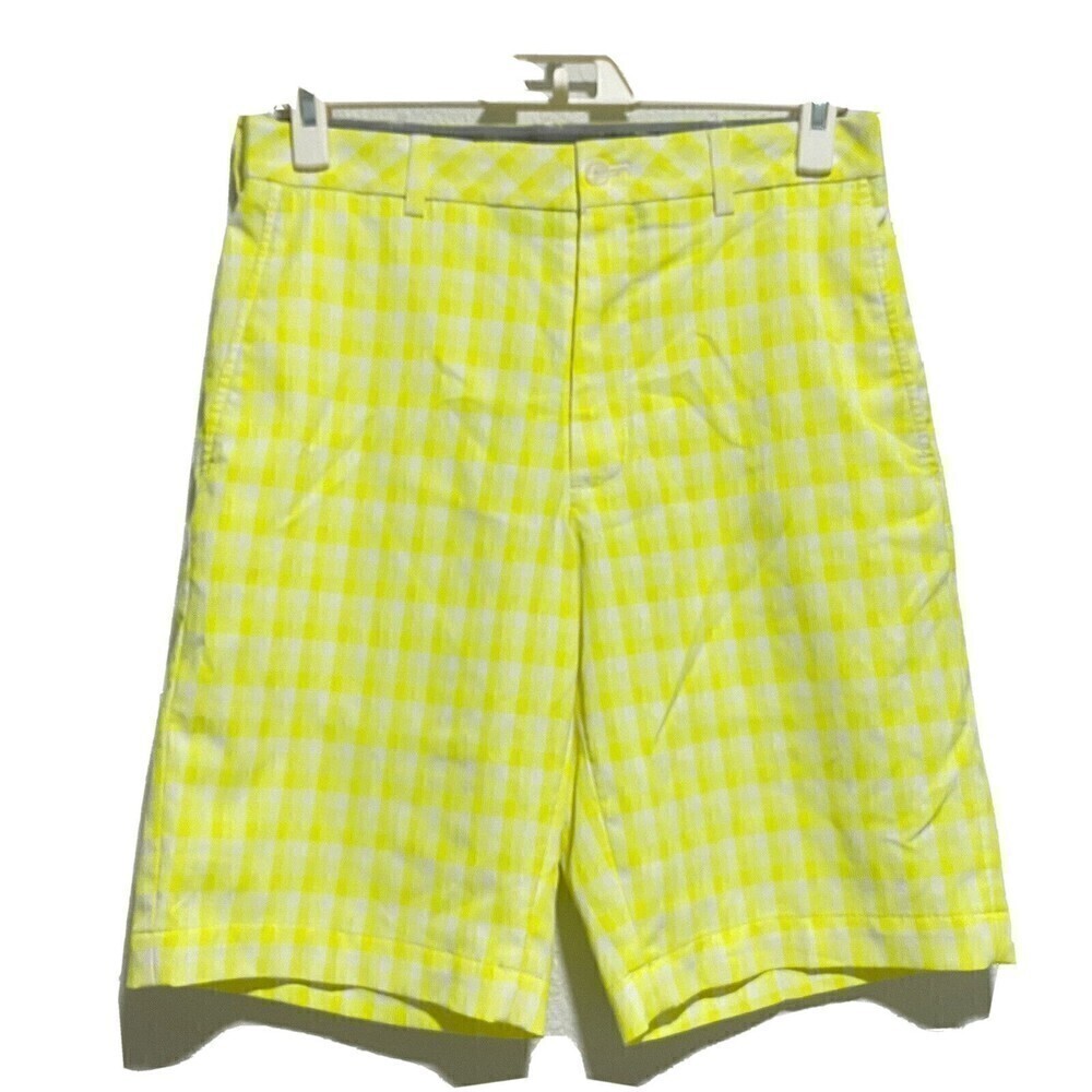 Walter Hagen Plain Brush Stroke Plaid Golf Shorts Neon Yellow Men's Size‎ 30